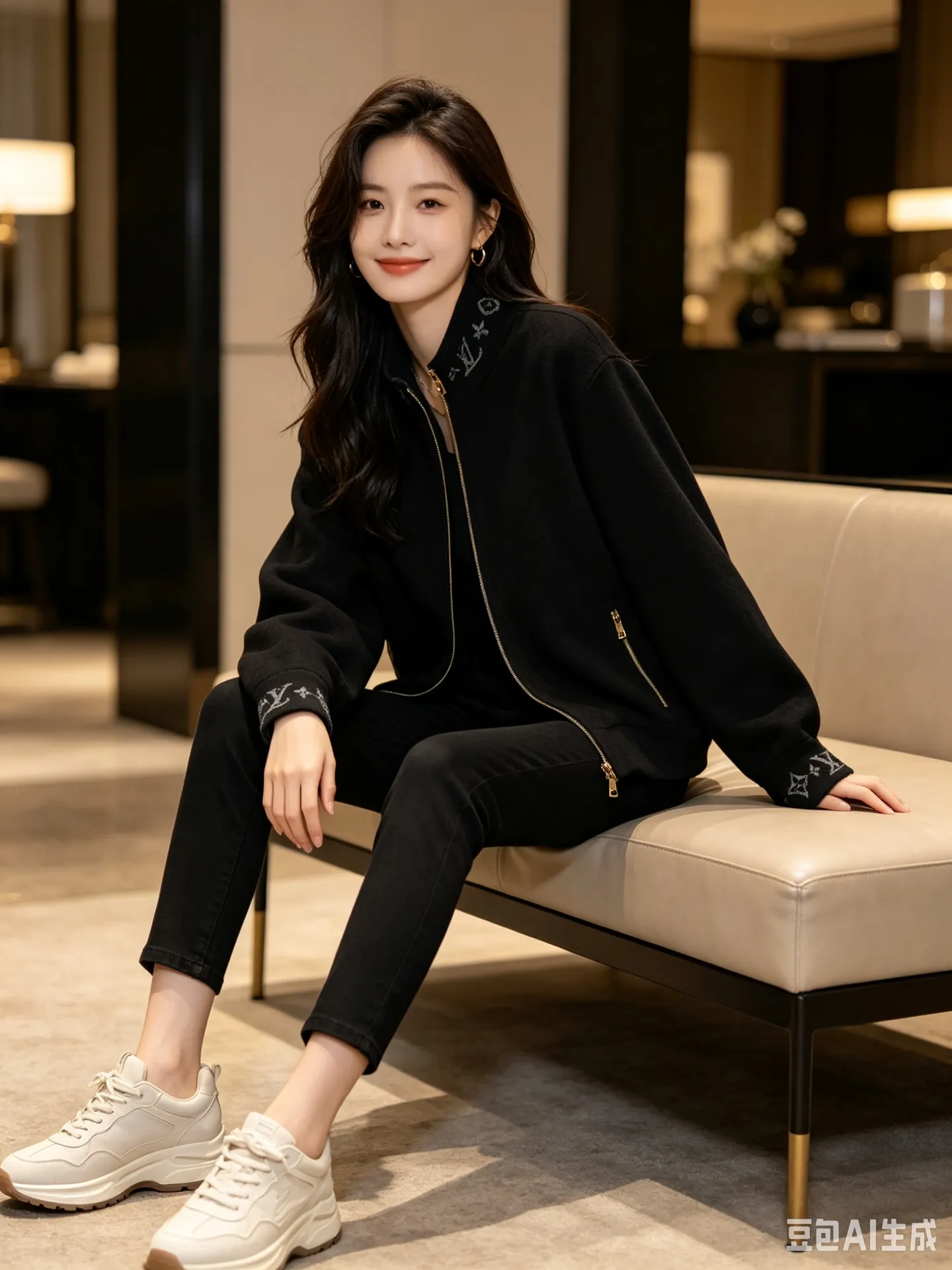 Louis Vuitton/Louis Vuitton jacquard threaded wool zipper jacket
